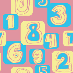 Hand drawn numbers seamless vector pattern for digital background, wallpaper and textile print. Cartoon style drawing. Education and finance theme, school lettering mathematic.
