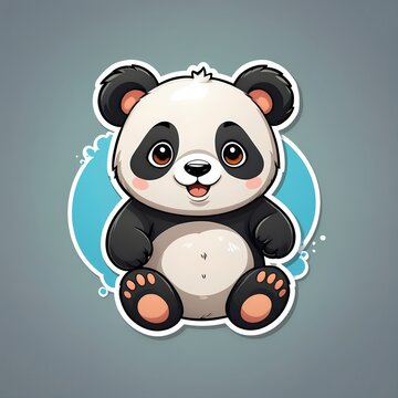recommend clip art: Illustration of an adorable baby panda sticker with white outline and blue background.