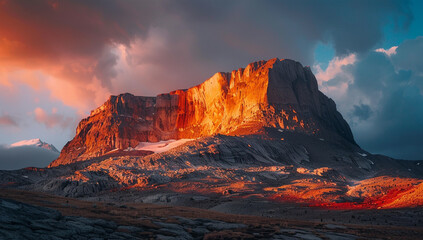 Obraz premium a dome mountain with a vibrant, orange sunrise illuminating its rounded peak