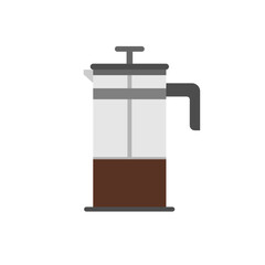 Fototapeta premium French press coffee maker flat design vector illustration isolated on white background. Coffee brewing method