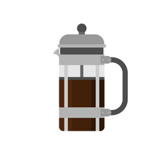 French press coffee maker flat design vector illustration isolated on white background. Coffee brewing method