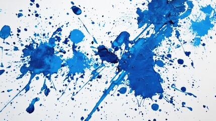 Naklejka premium Top view of vibrant blue paint splattered on a white canvas, with bold brushstrokes and splashes creating an abstract pattern.