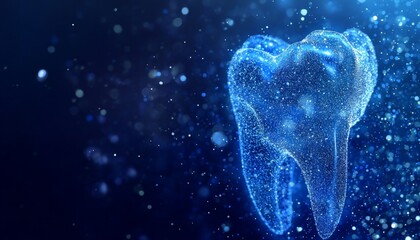 Futuristic Holographic Teeth: AI-Generated 3D Dental Visualization for Advanced Oral Care. Innovative Marketing Design for Dental Clinics. Promoting Teeth Whitening, Cleaning, and Gum Health. High-Tec