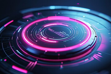 Fototapeta premium Futuristic digital interface featuring neon circles and glowing elements, perfect for technology and innovation themes.