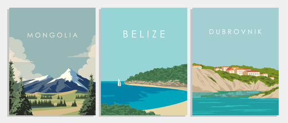 Travel poster collection, wall art, print, banner set