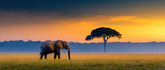Obraz premium Elephant Silhouette At Sunset