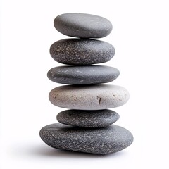 Balanced Tower of Smooth Stones Representing Inner Peace and Wellness on White Background