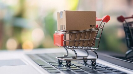 Online Shopping Convenience: Laptop and Shopping Cart