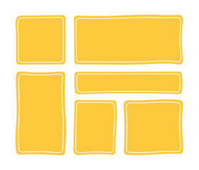 Hand drawn rectangular text boxes set. Yellow quote frames doodle style.