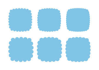 Square cloud shapes set. Blue frames with scallop edges.