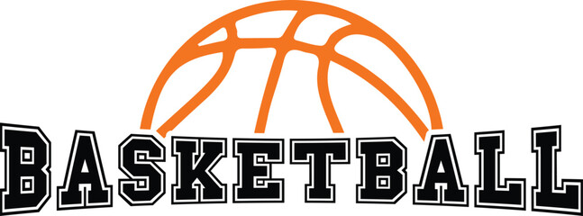 Basketball clip art design on plain white transparent isolated background for card, shirt, hoodie, sweatshirt, apparel, card, tag, mug, icon, poster or badge