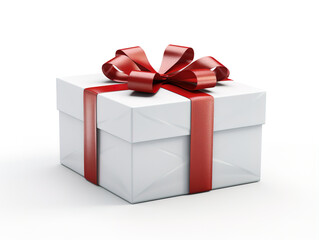White gift boxes with red ribbon