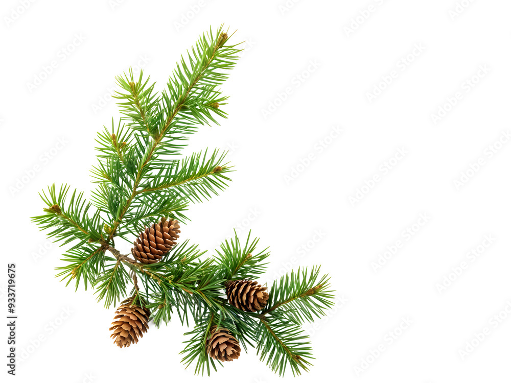 Wall mural isolated pine. pine branch with cones isolated on transparent background