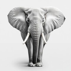 Obraz premium A majestic elephant standing proudly with detailed features and distinct tusks, showcasing its grandeur in a minimalist setting.