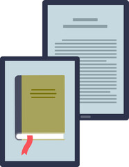 Digital tablets with the depiction of a book, symbolizing the concept of ebooks and online reading.