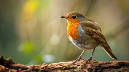 Fototapeta premium European Robin Perched on a Branch with a Blurred Background