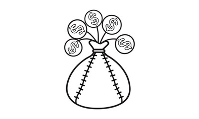 Single line of a bag and dollar for business vector 