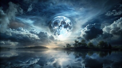 Fototapeta premium A eerie moonlit night with dark clouds and shadows, backdrop, spooky, moon, uneasiness, haunting, shadows, chilling, spooky, mysterious, ghostly, clouds, perspective, zigzag, eerie,haunting