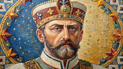 Obraz premium Mosaic portrait of Wilhelm I, King of Prussia and first German emperor, mosaic art, historical figure