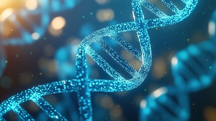 Pulsating holographic DNA strands intertwining, representing genetic engineering