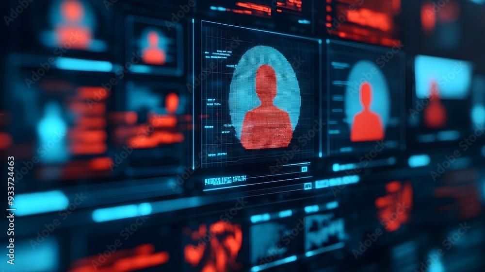 Poster digital security interface with red human icon