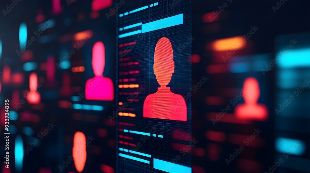 Poster digital user interface design with neon red and blue
