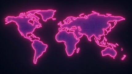 Fototapeta premium A neonlit world map with glowing lines connecting key cities, modern, hightech aesthetic