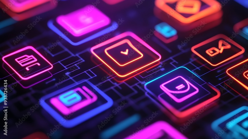 Poster neon interface buttons abstract background