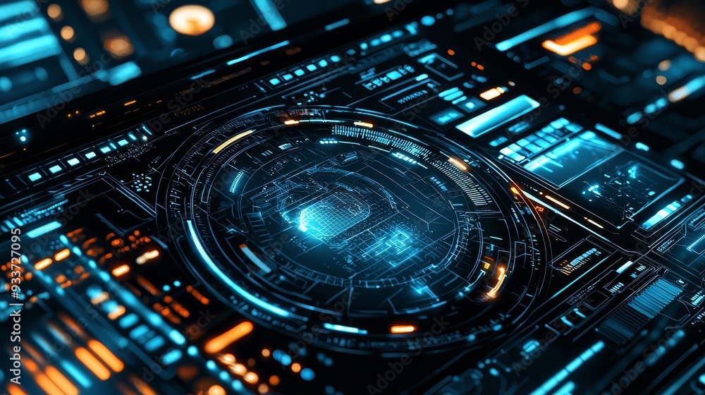 Poster Intuitive visualization of holograms as user interface screens, futuristic technology user interfaces.