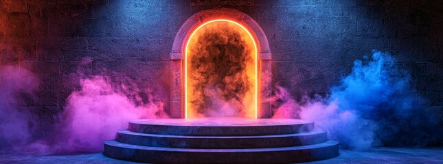 Game element podium hologram light blue hud modern 3d future futuristic data concept neon vr fi abstract cyberpunk. Hologram with tech technology background portal circle.