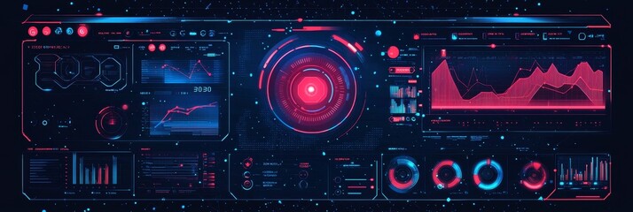 Digital sci-fi control panel for technical processes, science, presentations, education and more