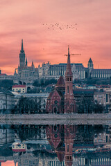 Naklejka premium Tramonto sul Danubio, Budapest, Ungheria