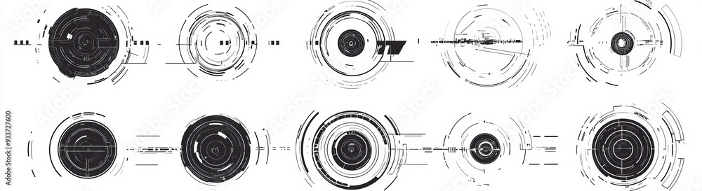 Poster icon set of circular target futuristic technology elements