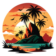 Obraz premium Summer paradise stylish t-shirt and apparel design featuring trendy palm tree silhouettes.