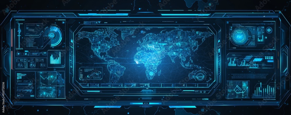 Poster Modern digital frames for HUD interfaces. Conceptual futuristic techno background with digital frames. Abstract tech background for HUD.