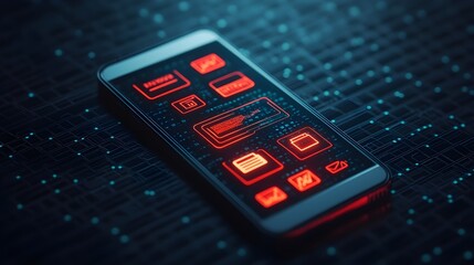 Smartphone with Red Interface on a Circuit Board
