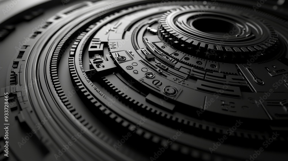 Aufkleber The abstract background of a sci-fi futuristic hud ui power podium is rendered in 3D.