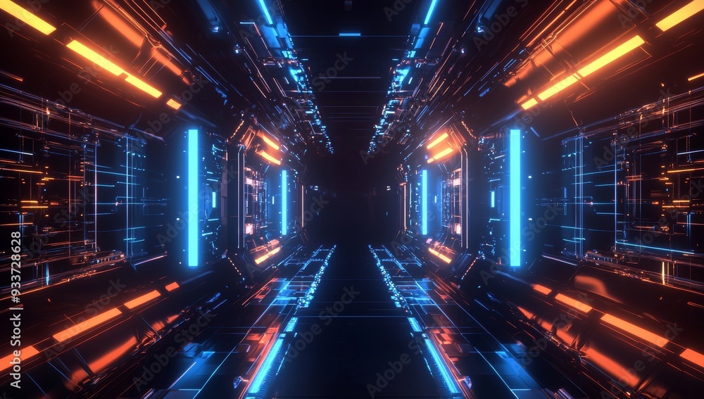 Aufkleber Futuristic futuristic user interface elements, hud control panel. Blue glowing sci fi background. 3D artwork.
