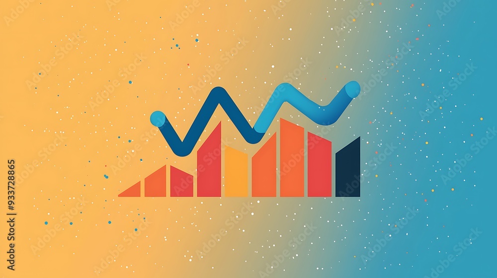 Poster abstract business chart with a blue line and colorful bars on a gradient background