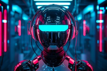 Using a datafuturistic modern illustration, the image shows a woman working with innovative technologies.