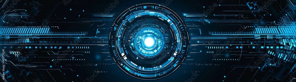 Poster holographic circle on blue background. abstract transparent background with futuristic technology.