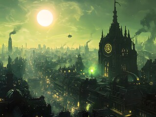 Nighttime cityscape with a Gothic castle and cathedral under a full moon, inspired by historic European landmarks like Prague and Vienna