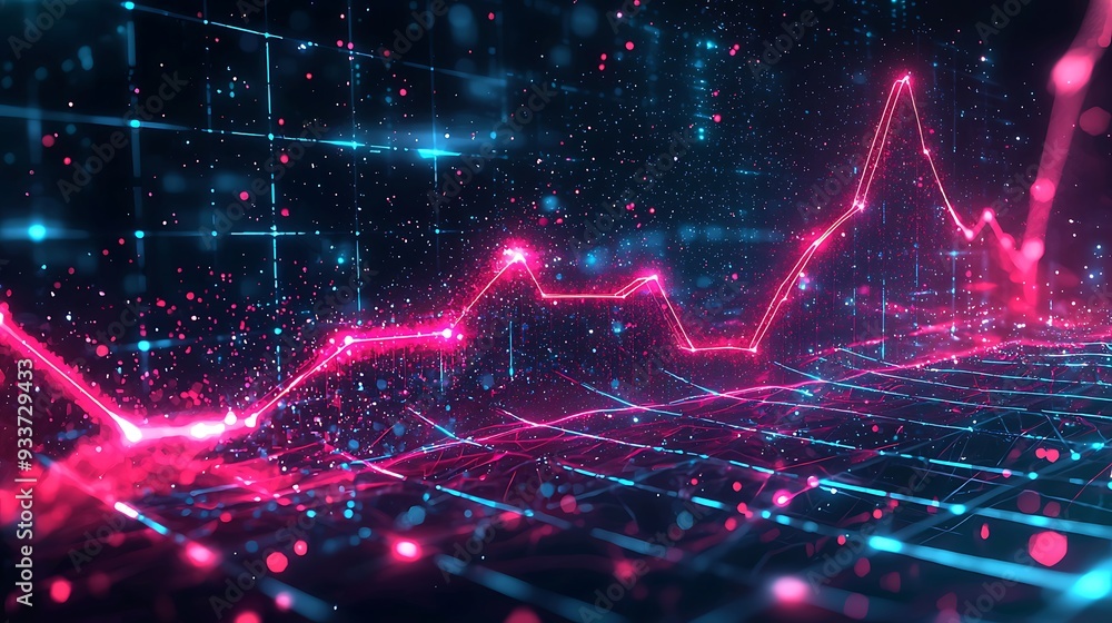 Poster abstract neon line graph on a technology-themed background