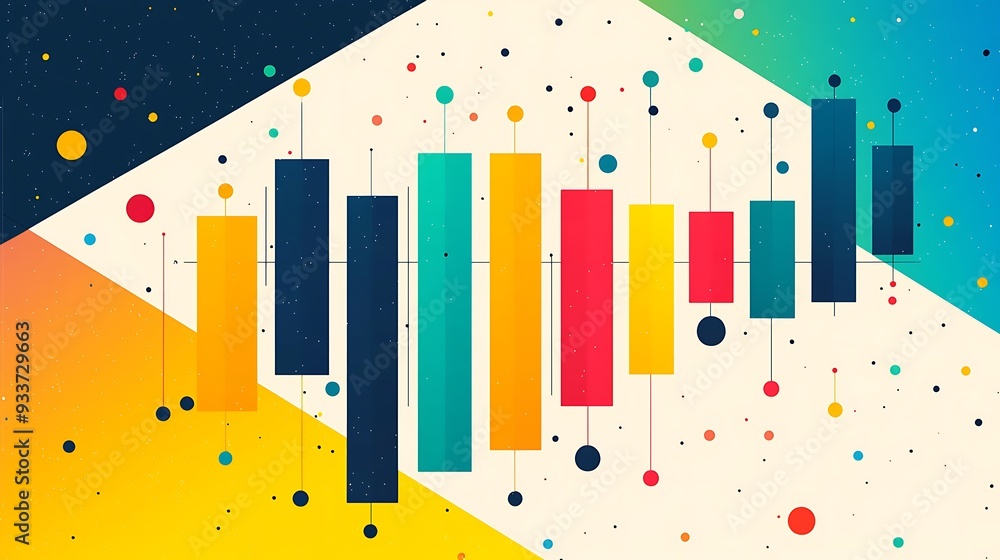 Poster abstract geometric design with colorful shapes and dots