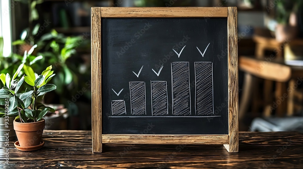 Aufkleber growth chart on chalkboard with checkmarks indicating progress