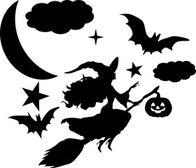 魔女のイラスト(ハロウィーン)シルエット