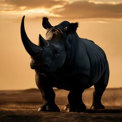 Fototapeta premium rhino at sunset in desert 
