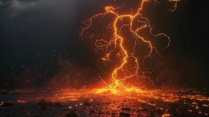 Lightning Strike on a Dark and Stormy Night 3D Illustration