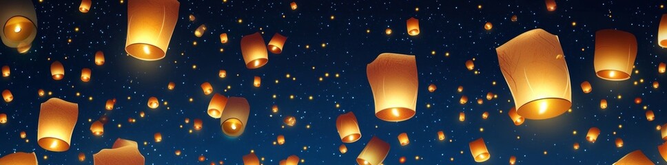 Floating lanterns at a festive event