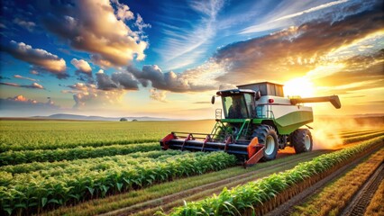 Obraz premium Modern agricultural machine harvesting crops in a lush field , agriculture, machinery, harvesting, crops, farm